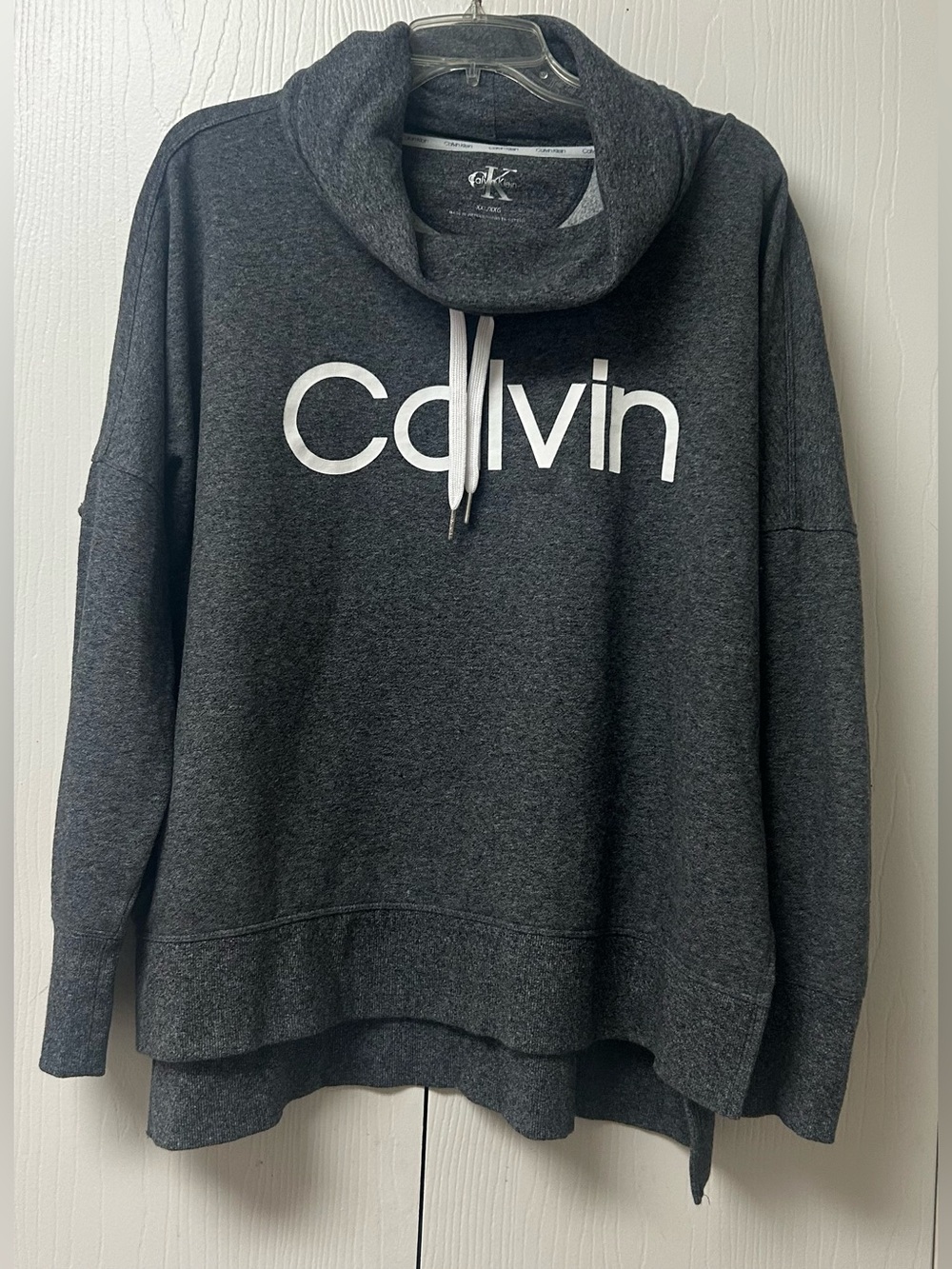 Calvin Klein Charcoal Cowl Neck Pullover with Logo